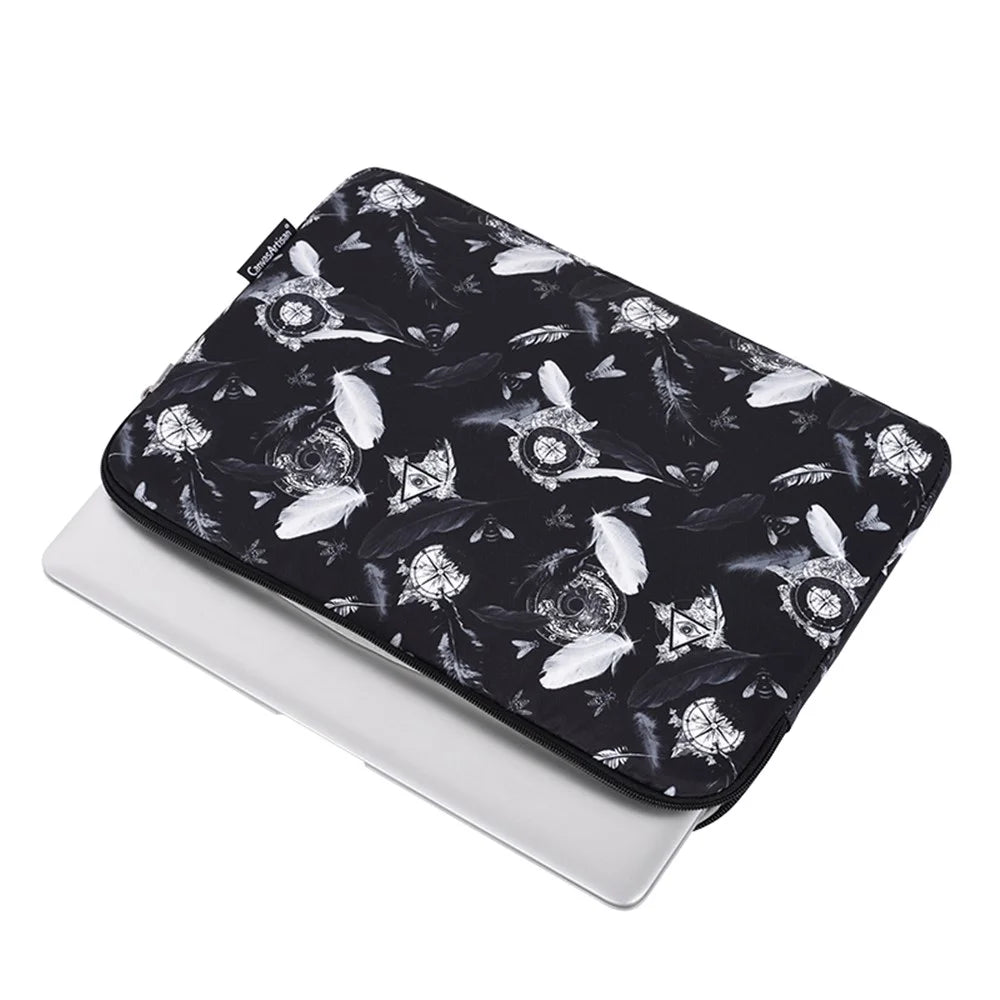CANVASARTISAN H8-01 Windbell Feather Printing Laptop PC Protective Sleeve Carrying Bag - Black/for 11-inch Laptop - 7