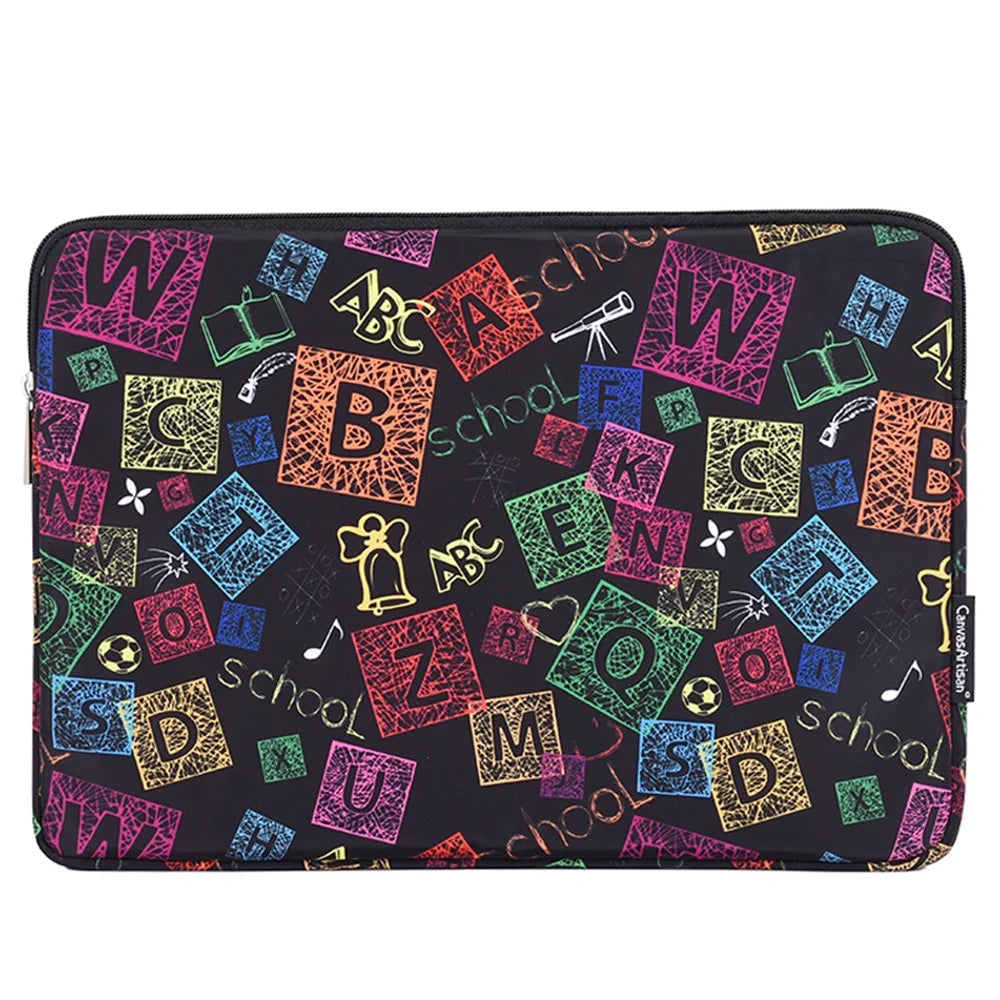 CANVASARTISAN H17-01 Colorful Letters Printing Laptop Sleeve Computer Storage Bag - Black/for 11-inch Laptop - 1