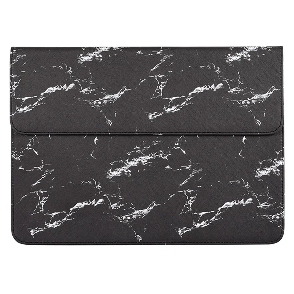 CANVASARTISAN E32-01 Magnetic Flip Cover PU Leather Laptop Sleeve Marble Pattern Notebook Carrying Bag - Black/White/for 12-inch Laptop - 1