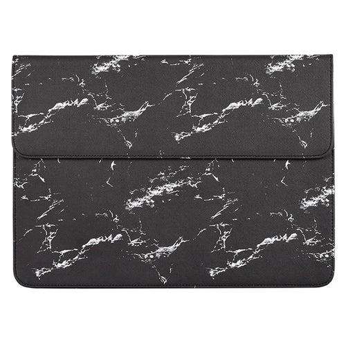 CANVASARTISAN E32-01 Magnetic Flip Cover PU Leather Laptop Sleeve Marble Pattern Notebook Carrying Bag - Black/White/for 12-inch Laptop - 1