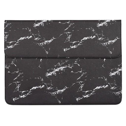 CANVASARTISAN E32-01 Magnetic Flip Cover PU Leather Laptop Sleeve Marble Pattern Notebook Carrying Bag - Black/White/for 12-inch Laptop - 1