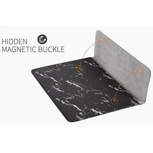 CANVASARTISAN E32-01 Magnetic Flip Cover PU Leather Laptop Sleeve Marble Pattern Notebook Carrying Bag - Black/White/for 12-inch Laptop - 2