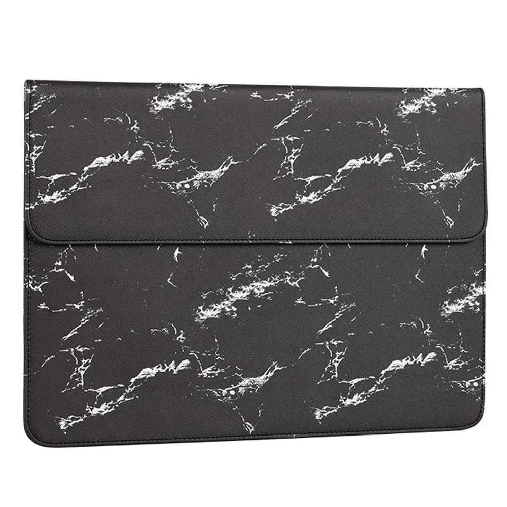 CANVASARTISAN E32-01 Magnetic Flip Cover PU Leather Laptop Sleeve Marble Pattern Notebook Carrying Bag - Black/White/for 12-inch Laptop - 3
