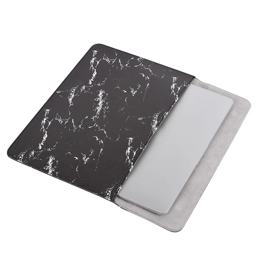 CANVASARTISAN E32-01 Magnetic Flip Cover PU Leather Laptop Sleeve Marble Pattern Notebook Carrying Bag - Black/White/for 12-inch Laptop - 5