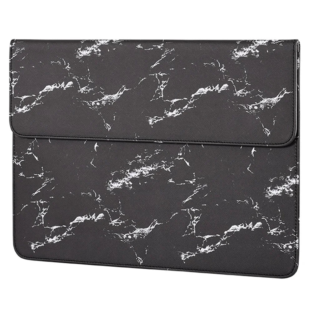 CANVASARTISAN E32-01 Magnetic Flip Cover PU Leather Laptop Sleeve Marble Pattern Notebook Carrying Bag - Black/White/for 12-inch Laptop - 6