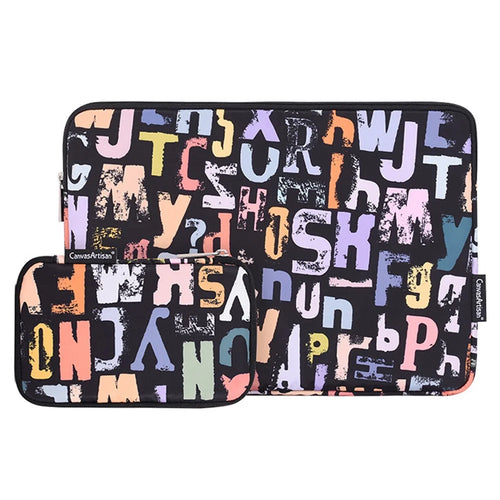 CANVASARTISAN H18-T0121 Laptop Sleeve Letters Printing Ultra Slim Notebook Case with Small Bag - Black/for 11-inch Laptop - 1