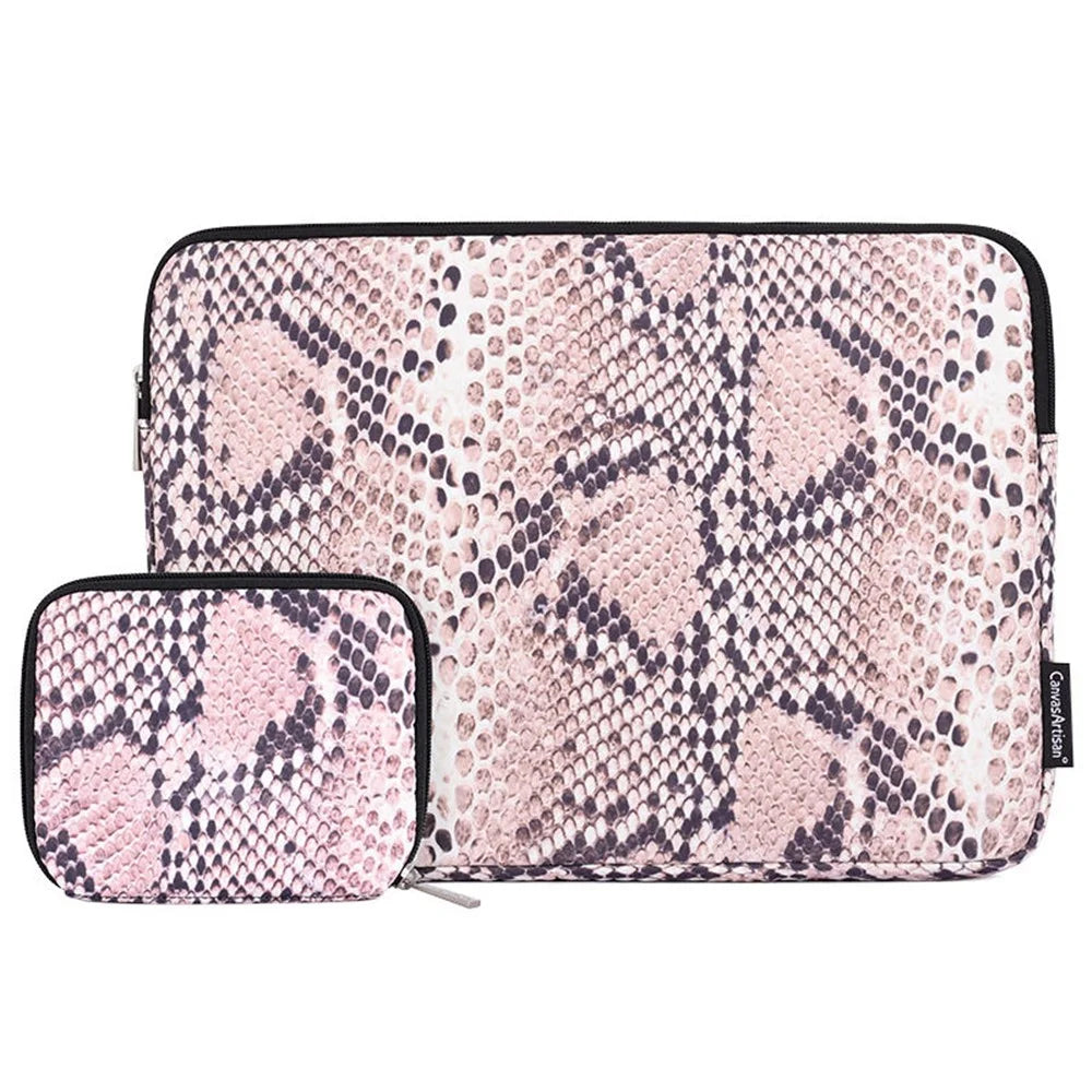CANVASARTISAN H38-T0123 Snake Pattern Polyester Notebook Case Laptop Bag Protective Sleeve with Small Bag - Pink/for 11-inch Laptop - 1