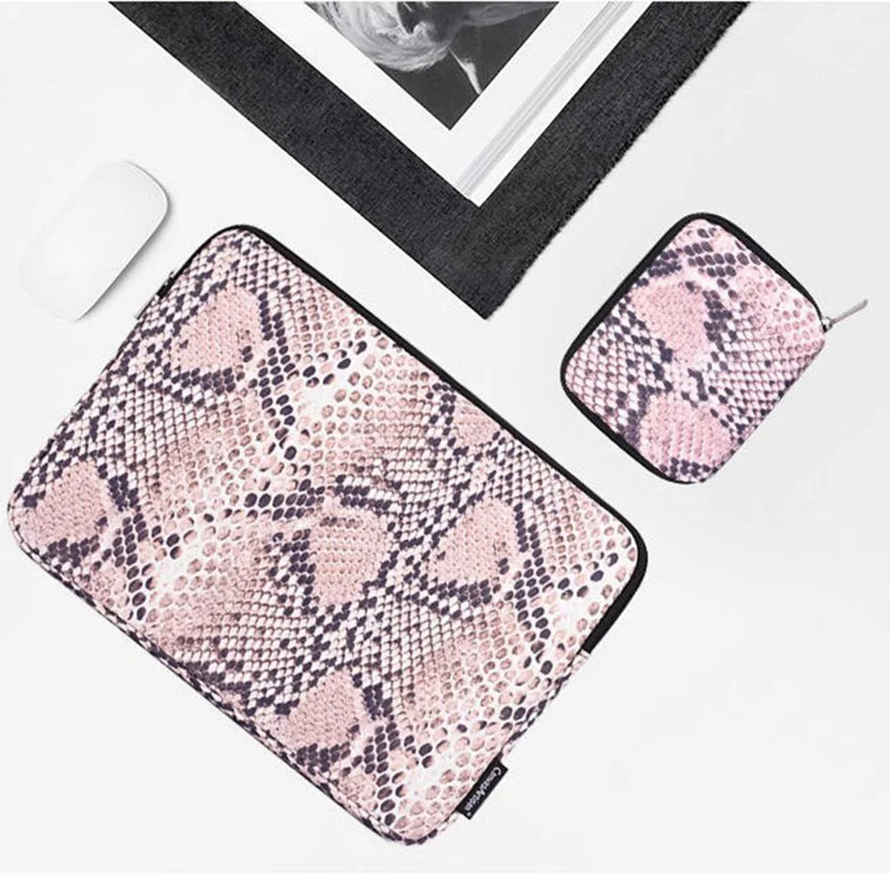 CANVASARTISAN H38-T0123 Snake Pattern Polyester Notebook Case Laptop Bag Protective Sleeve with Small Bag - Pink/for 11-inch Laptop - 4