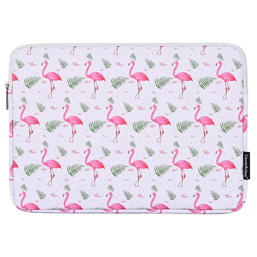 CANVASARTISAN G57-01 PU Leather Laptop Sleeve Shockproof Notebook Case Bag with Bird Leaf Pattern - White/for 11-inch Laptop - 1