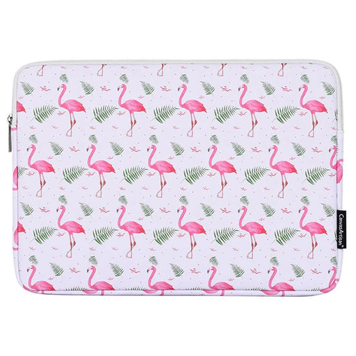 CANVASARTISAN G57-01 PU Leather Laptop Sleeve Shockproof Notebook Case Bag with Bird Leaf Pattern - White/for 11-inch Laptop - 1