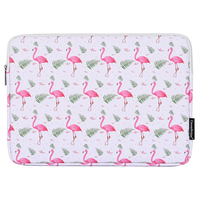 CANVASARTISAN G57-01 PU Leather Laptop Sleeve Shockproof Notebook Case Bag with Bird Leaf Pattern - White/for 11-inch Laptop - 1
