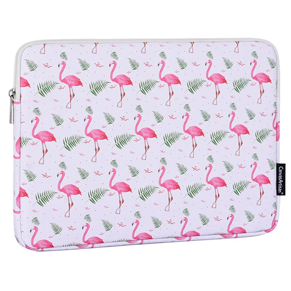 CANVASARTISAN G57-01 PU Leather Laptop Sleeve Shockproof Notebook Case Bag with Bird Leaf Pattern - White/for 11-inch Laptop - 2