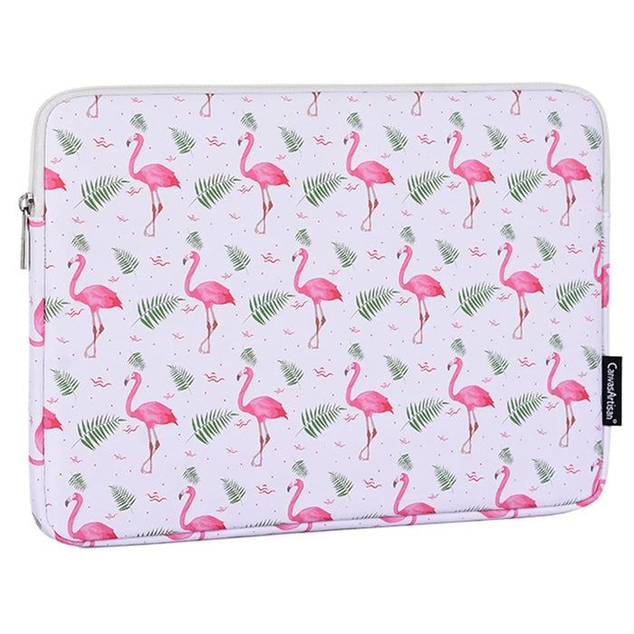 CANVASARTISAN G57-01 PU Leather Laptop Sleeve Shockproof Notebook Case Bag with Bird Leaf Pattern - White/for 11-inch Laptop - 2