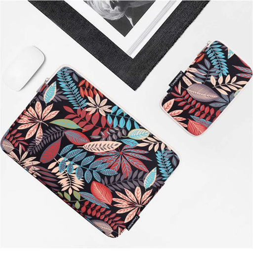 CANVASARTISAN H30-T0121 Leaves Printed Ultra-thin Protective Laptop Sleeve Zipper Notebook PC Bag with Small Bag - Black/for 11-inch Laptop - 2