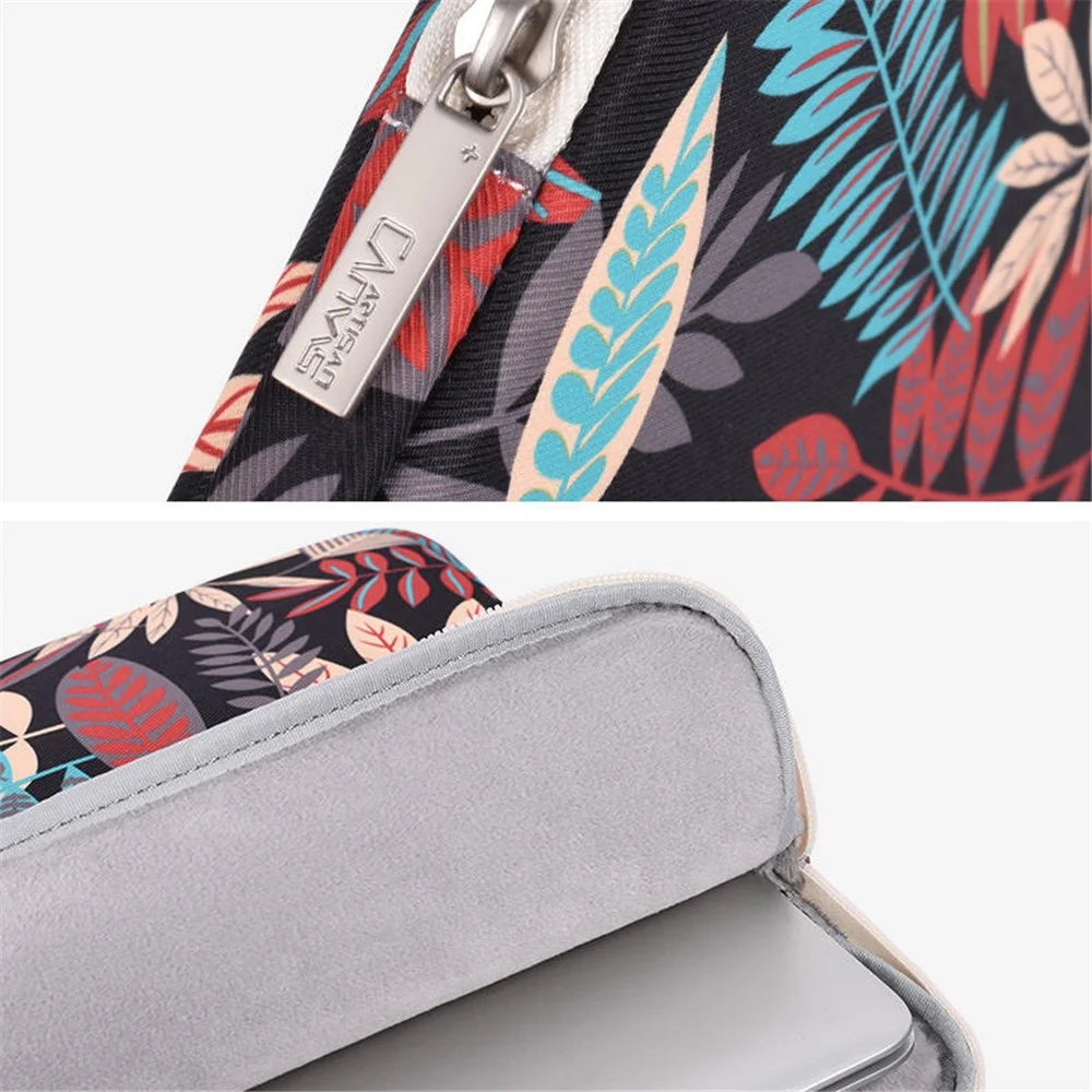 CANVASARTISAN H30-T0121 Leaves Printed Ultra-thin Protective Laptop Sleeve Zipper Notebook PC Bag with Small Bag - Black/for 11-inch Laptop - 6
