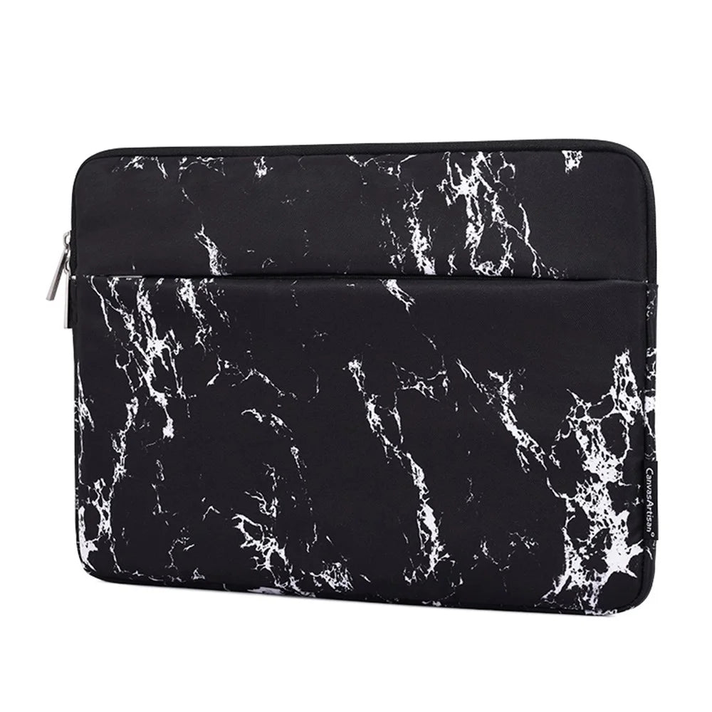 CANVASARTISAN H32-T1121 Front Pocket Notebook Case Protective Cover Marble Pattern Laptop Sleeve with Small Bag - Black/for 11-inch Laptop - 3