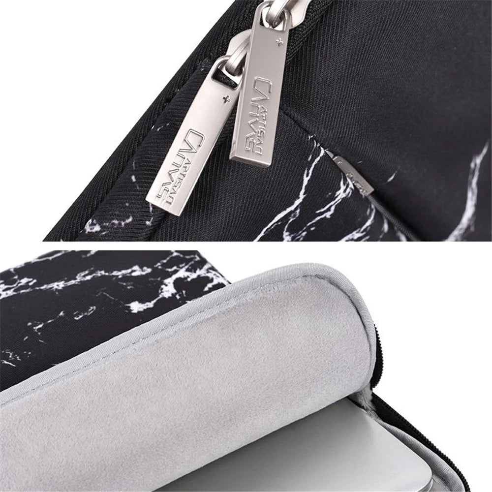 CANVASARTISAN H32-T1121 Front Pocket Notebook Case Protective Cover Marble Pattern Laptop Sleeve with Small Bag - Black/for 11-inch Laptop - 5