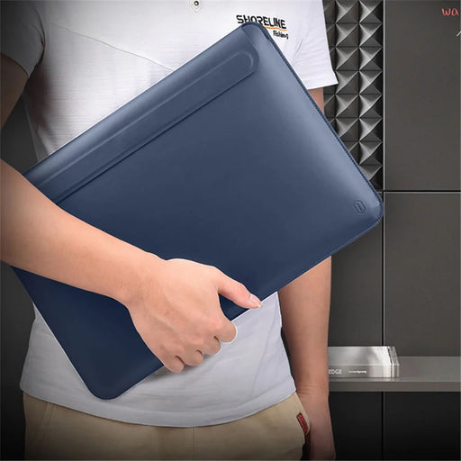 WIWU Skin Pro II Series Notebook Sleeve Bag for MacBook Pro 14 inch 2021 Waterproof Slim PU Leather Laptop Cover - Blue - 2