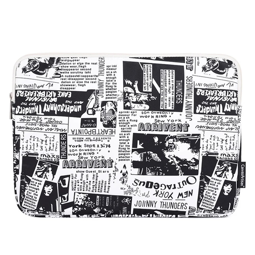 CANVASARTISAN H35-01 Newspaper Pattern Printing Laptop Protective Sleeve Case Notebook Carrying Cover Bag - White/11 inch - 1