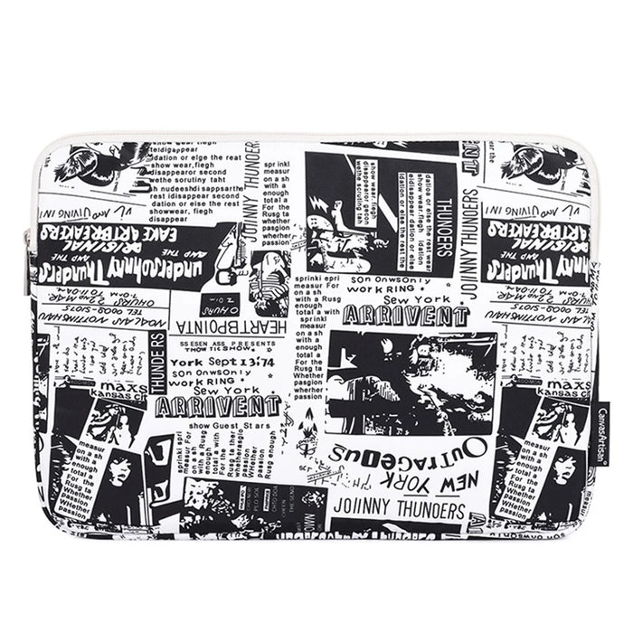 CANVASARTISAN H35-01 Newspaper Pattern Printing Laptop Protective Sleeve Case Notebook Carrying Cover Bag - White/11 inch - 1