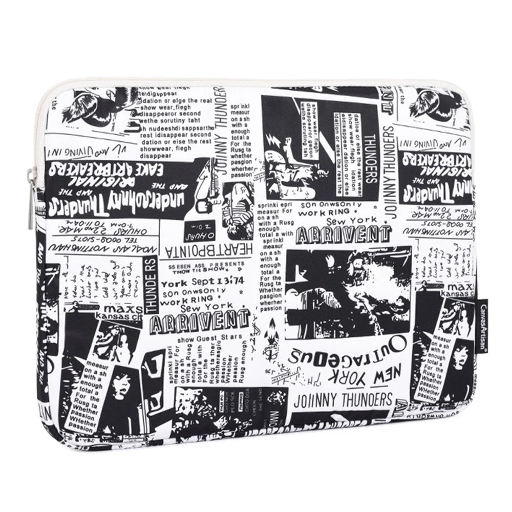 CANVASARTISAN H35-01 Newspaper Pattern Printing Laptop Protective Sleeve Case Notebook Carrying Cover Bag - White/11 inch - 2