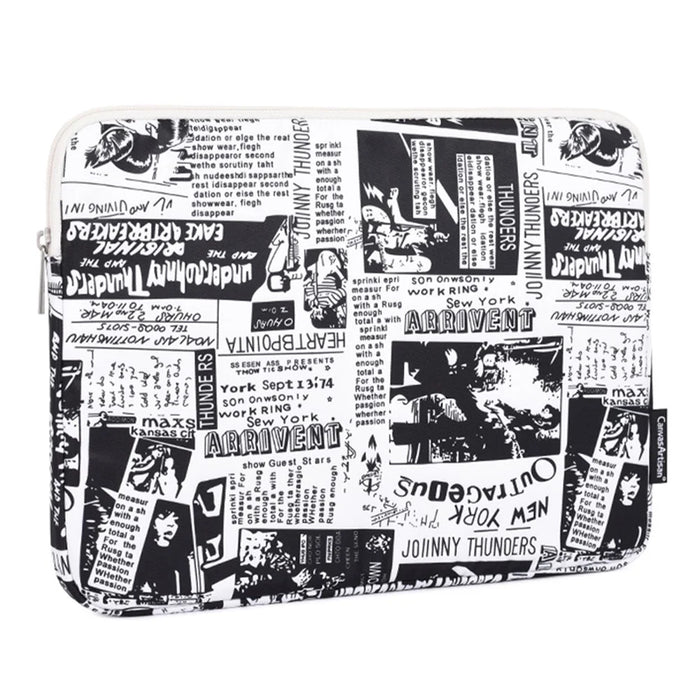 CANVASARTISAN H35-01 Newspaper Pattern Printing Laptop Protective Sleeve Case Notebook Carrying Cover Bag - White/11 inch - 2