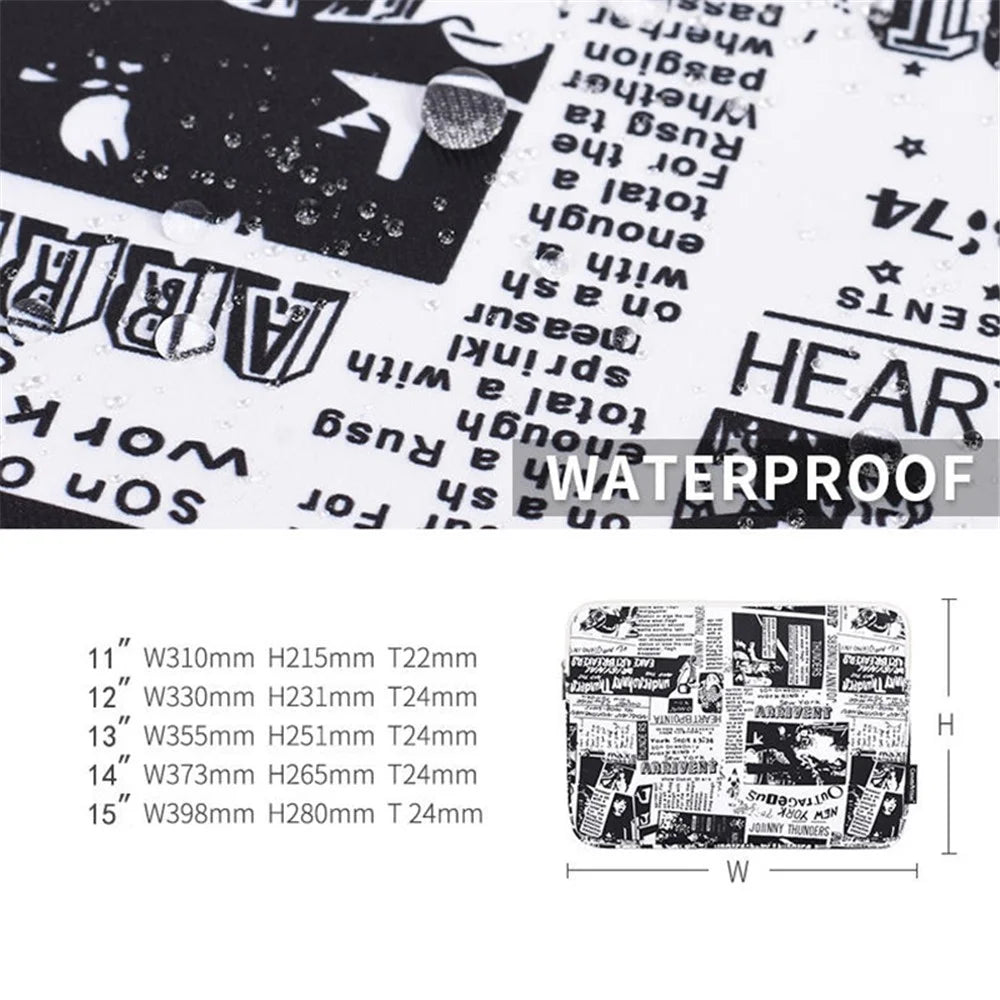 CANVASARTISAN H35-01 Newspaper Pattern Printing Laptop Protective Sleeve Case Notebook Carrying Cover Bag - White/11 inch - 5