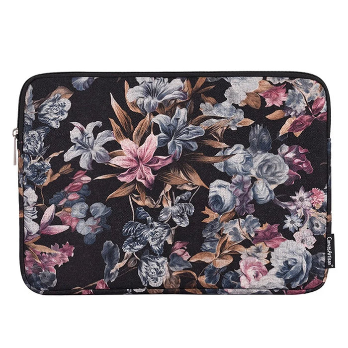 CANVASARTISAN H2-01 Fabric Watercolor Flower Pattern Laptop Sleeve Notebook Computer Protect Zipper Case Pouch Carrier Holder - Black/11 inch - 1