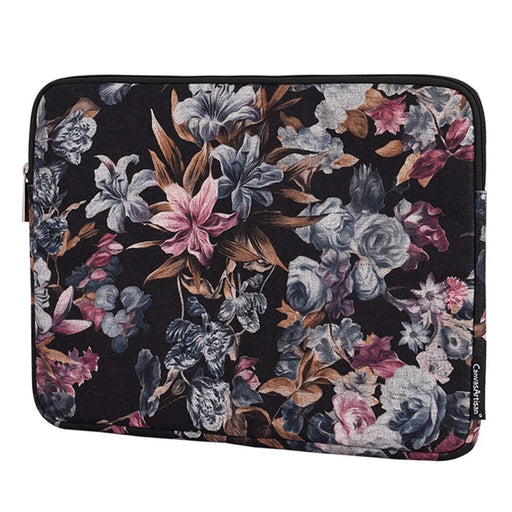 CANVASARTISAN H2-01 Fabric Watercolor Flower Pattern Laptop Sleeve Notebook Computer Protect Zipper Case Pouch Carrier Holder - Black/11 inch - 2