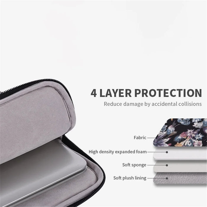 CANVASARTISAN H2-01 Fabric Watercolor Flower Pattern Laptop Sleeve Notebook Computer Protect Zipper Case Pouch Carrier Holder - Black/11 inch - 6