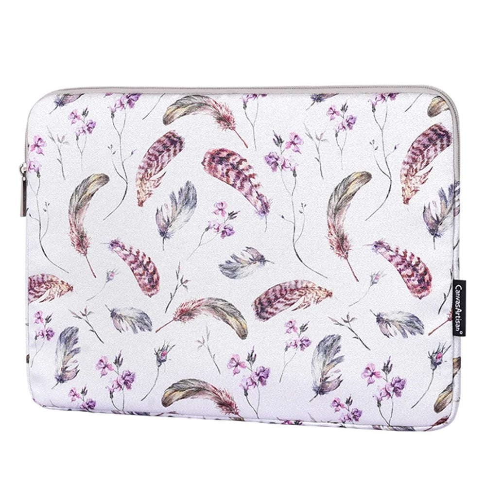 CANVASARTISAN H9-01 Laptop Sleeve Case Windbell Feather Pattern Protective Notebook Bag Computer Cover - White/11 inch - 2