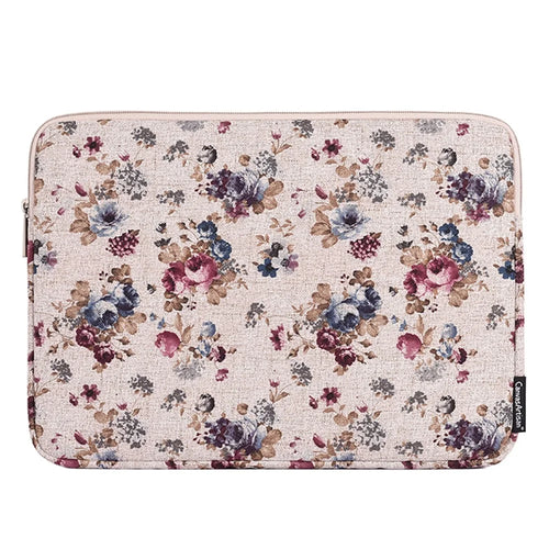 CANVASARTISAN H2-02 Laptop Sleeve Protective Case Fabric Flower Pattern Soft Carrying Zipper Bag Cover - Khaki/11 inch - 1
