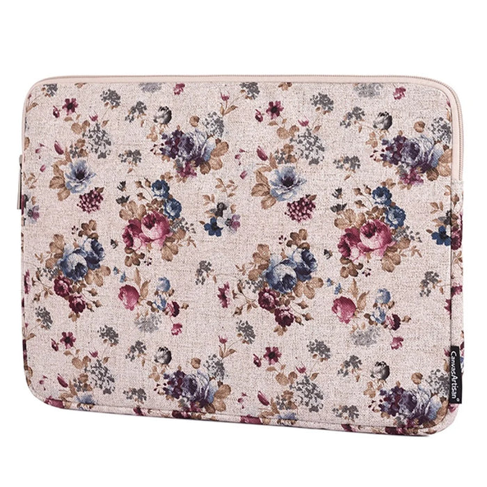CANVASARTISAN H2-02 Laptop Sleeve Protective Case Fabric Flower Pattern Soft Carrying Zipper Bag Cover - Khaki/11 inch - 2