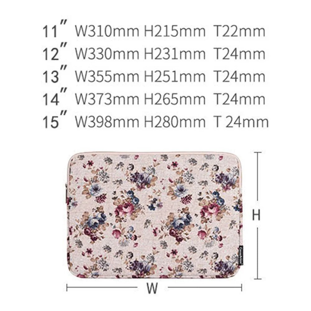 CANVASARTISAN H2-02 Laptop Sleeve Protective Case Fabric Flower Pattern Soft Carrying Zipper Bag Cover - Khaki/11 inch - 4
