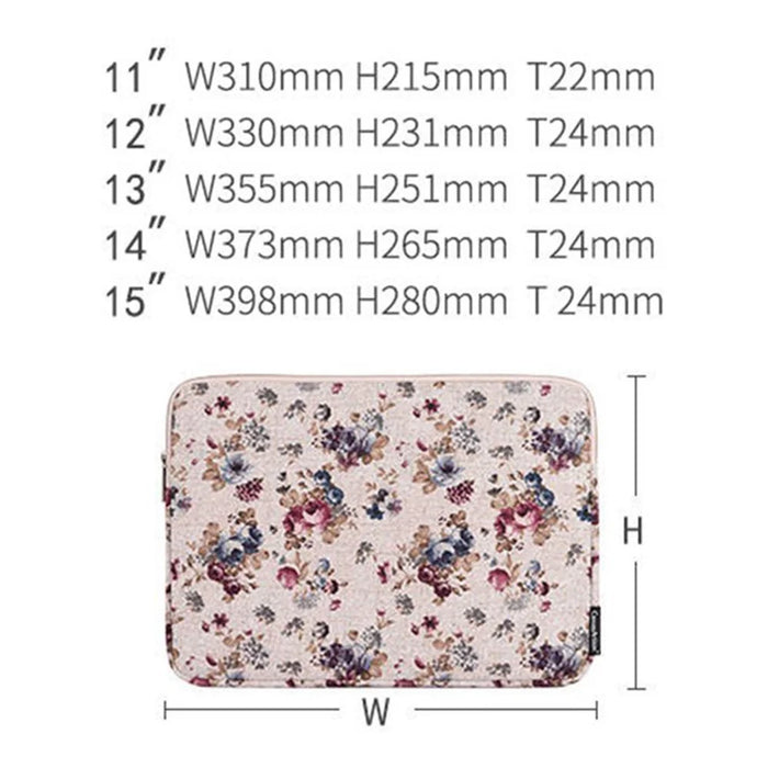 CANVASARTISAN H2-02 Laptop Sleeve Protective Case Fabric Flower Pattern Soft Carrying Zipper Bag Cover - Khaki/11 inch - 4