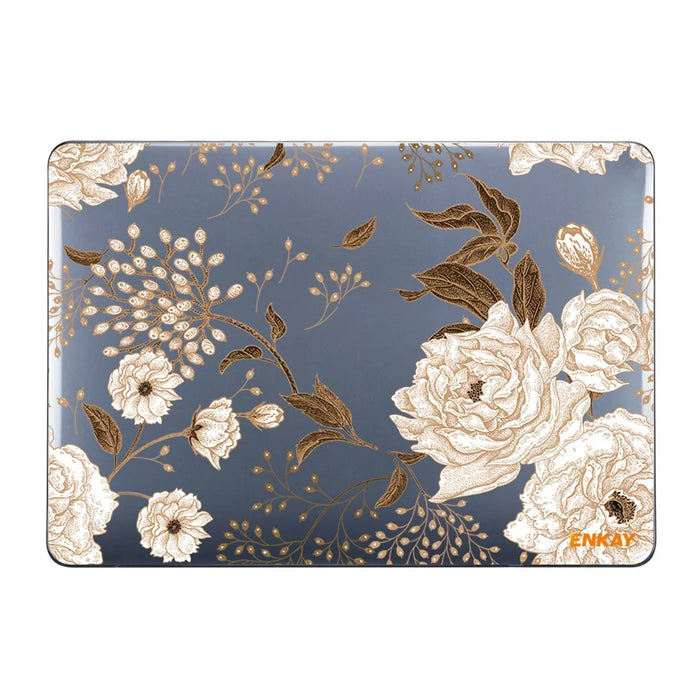 ENKAY HAT PRINCE for MacBook Pro 15 inch (2016-2017) A1707/ (2018-2019) A1990 Vintage Pattern Series Patterned Crystal Hard PC Two-Piece Structure Laptop Protective Case - Gold Peony - 3