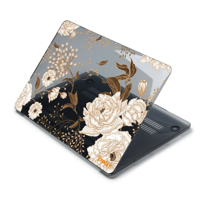 ENKAY HAT PRINCE for MacBook Pro 15 inch (2016-2017) A1707/ (2018-2019) A1990 Vintage Pattern Series Patterned Crystal Hard PC Two-Piece Structure Laptop Protective Case - Gold Peony - 4