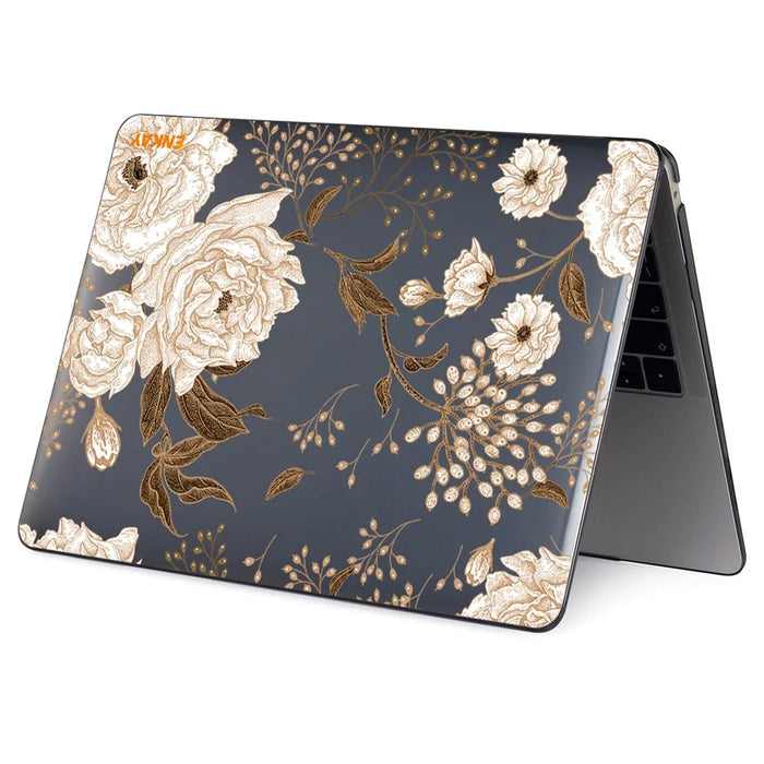 ENKAY HAT PRINCE for MacBook Pro 15 inch (2016-2017) A1707/ (2018-2019) A1990 Vintage Pattern Series Patterned Crystal Hard PC Two-Piece Structure Laptop Protective Case - Gold Peony - 5