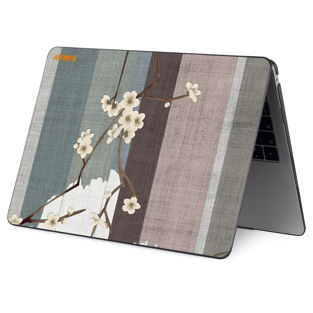 ENKAY HAT PRINCE for MacBook Pro 16 inch (2026) A3429 A3428 / (2025) A3186 A3403 / (2024) A2991 / (2023) A2780 / (2021) A2485 Vintage Flowers Patterns Series PC Laptop Case - Plum Blossom - 5