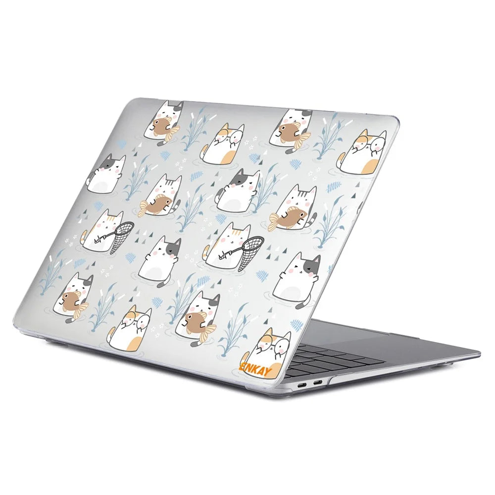 ENKAY HAT PRINCE Cartoon Pattern Notebook Cover for MacBook Pro 13 inch (2016-2017) A1706 A1708 /(2018-2019) A1989/ (2019) A2159 Laptop Protector Heat Dissipation Hard PC Case - Cute Cat - 1