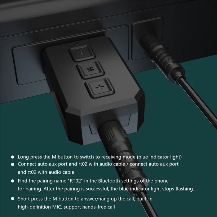 RT02 Bluetooth-compatible Transmitter + Receiver 2-in-1 Design Portable Wireless Bluetooth-compatible Adapter for Cars/TVs/Mobile Phone/PCs - 3