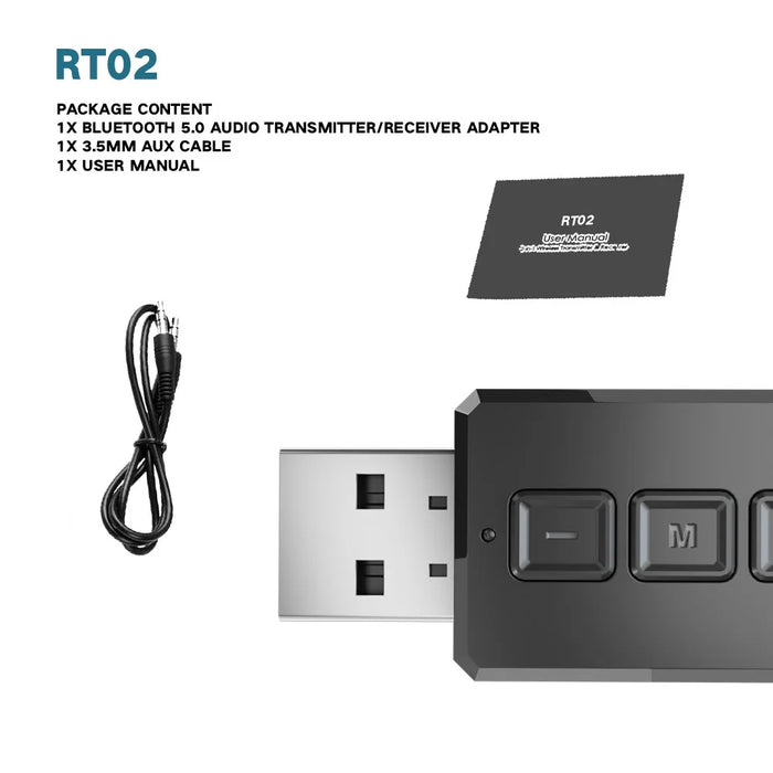 RT02 Bluetooth-compatible Transmitter + Receiver 2-in-1 Design Portable Wireless Bluetooth-compatible Adapter for Cars/TVs/Mobile Phone/PCs - 7