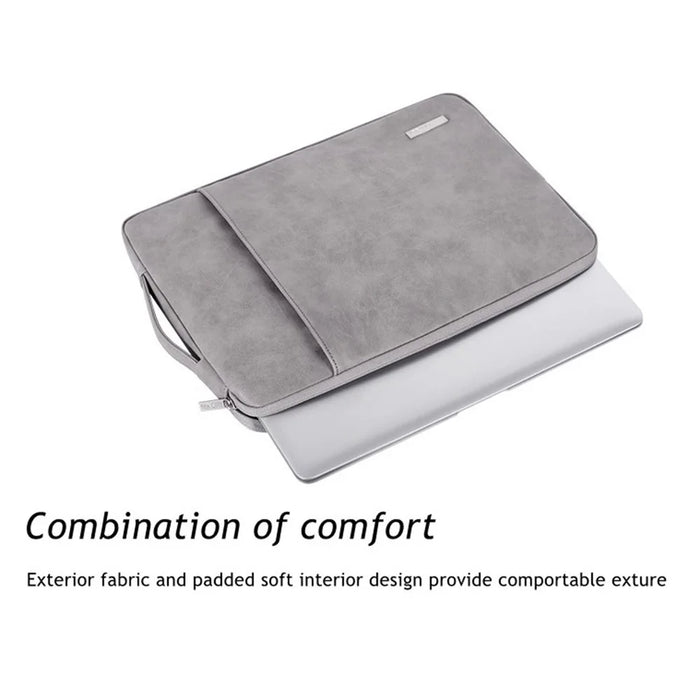 CANVASARTISAN L11-89 Anti-scratch PU Leather 14 inch Laptop Sleeve Case Large Portable Notebook Computer Handbag - Grey - 4