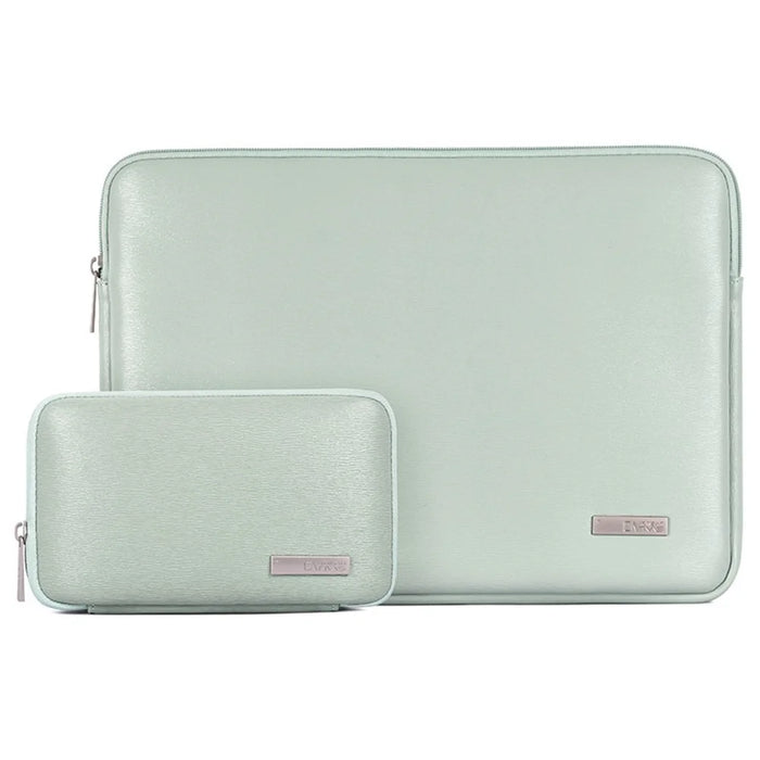 CANVASARTISAN L6-T0421 14 inch Laptop Sleeve Simple Style PU Leather Full Protection Notebook Computer Bag with Small Pouch for Students Teachers Business Men - Green - 1