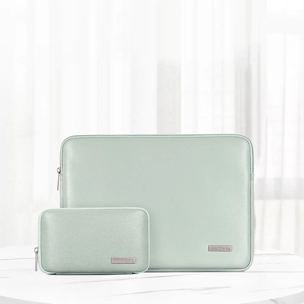 CANVASARTISAN L6-T0421 15 inch Notebook Sleeve Soft PU Leather Full Protection Laptop Computer Bag with Small Pouch - Green - 3