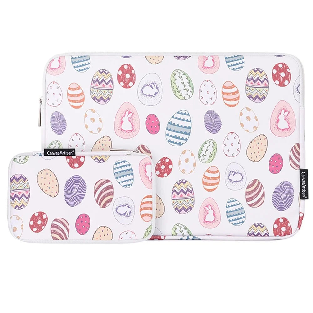 CANVASARTISAN G52-T0121 for 13-inch Notebook Easter Bunny and Eggs Pattern Portable Laptop Liner Bag with Small Bag Set - 1
