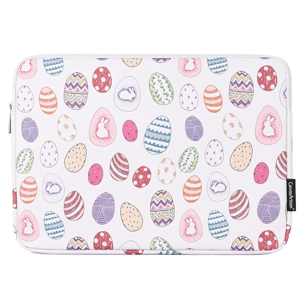 CANVASARTISAN G52-01 15-inch Laptop Sleeve PU Protective Case Easter Bunny and Eggs Pattern Carrying Bag - 1