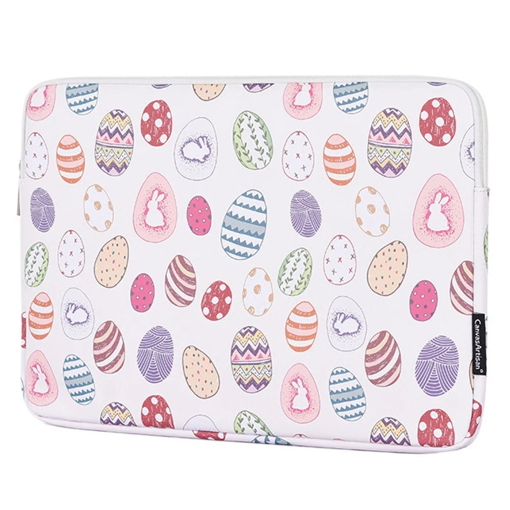 CANVASARTISAN G52-01 15-inch Laptop Sleeve PU Protective Case Easter Bunny and Eggs Pattern Carrying Bag - 2
