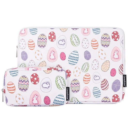 CANVASARTISAN G52-T0111 Cute Easter Bunny and Eggs Pattern 11-inch Laptop PU Protective Sleeve Zipper Bag + Small Bag Set - 1