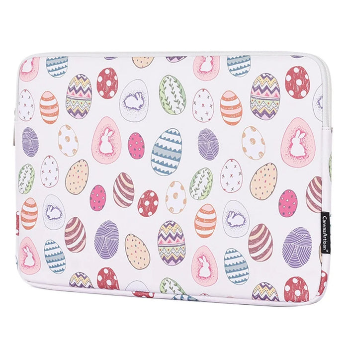CANVASARTISAN G52-T0111 2Pcs/Set 12-inch Shockproof Liner Notebook Zipper Bag with Small Bag Easter Bunny and Eggs Pattern PU Laptop Sleeve - 2